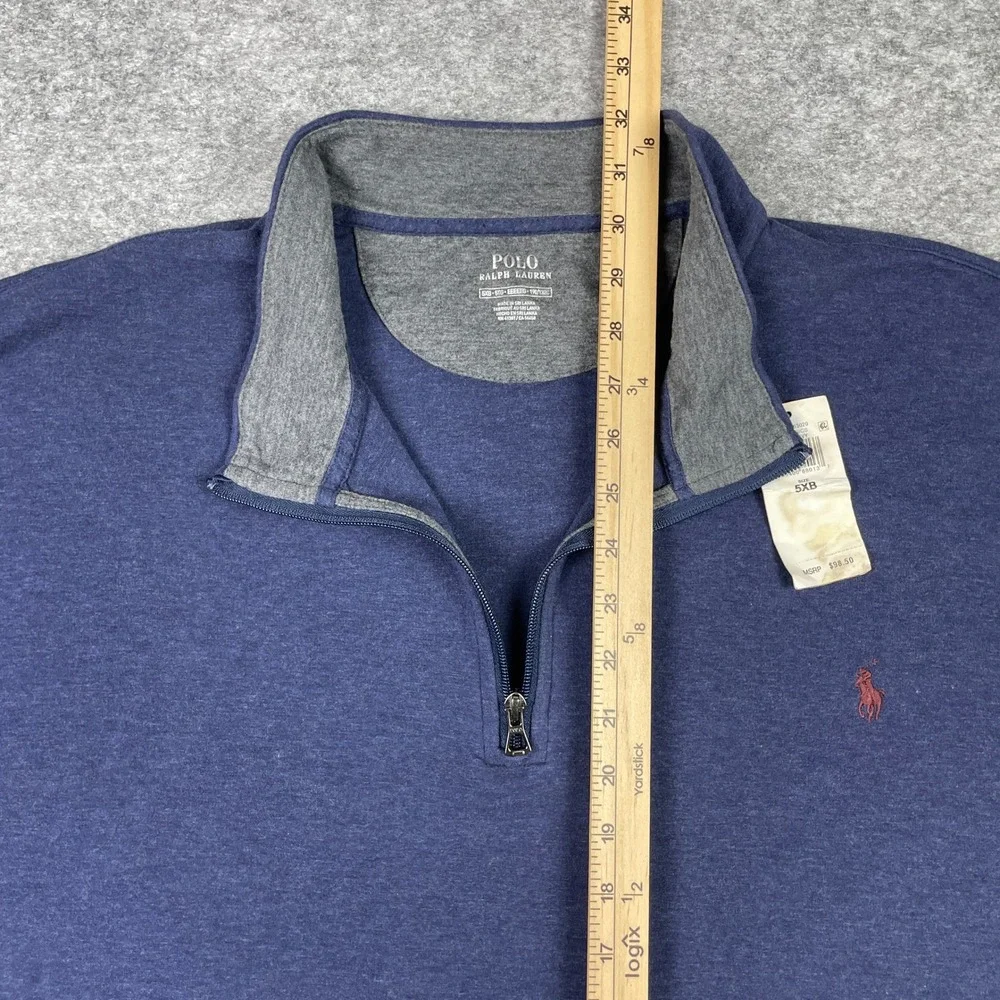Polo Ralph Lauren Pullover Mens 5XB Navy Rayon Blend Quarter Zip Sweatshirt NEW